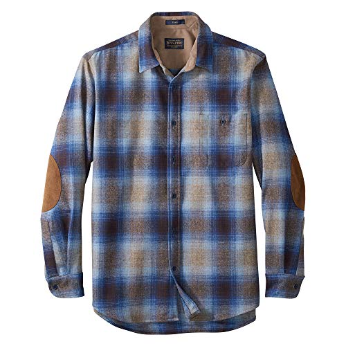 Pendleton, Men's Long Sleeve Button-Front Fitted Trail Shirt, Taupe/Grey/Blue Ombre, Large