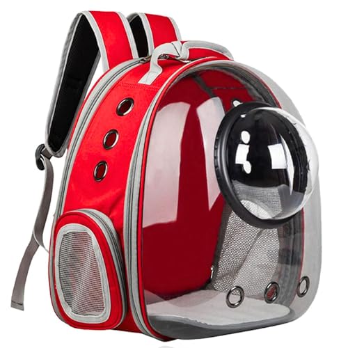 Image of VAYINATO Astronaut Transparent Space Bubble Portable Pet Backpack Travel Carrier, Convenient Travel for Small Dog and Cat | Waterproof, Comfortable and Breathable (Red) By Petzlifeworld