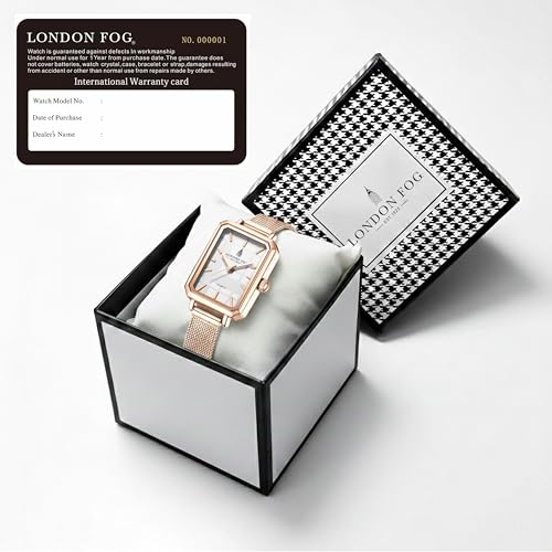 Image of London Fog Victoria Collection Analog Quartz Watch for Women with Textured Dial, Rectangular Metal Case, Mineral Glass, Mesh Strap & Water Resistant - LFW20006