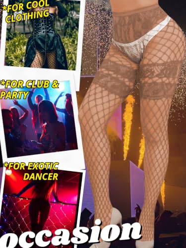 Image of ChiaoLezhee Sexy Wide Fishnet Tights, Floral Lace Garter Stockings For Women, Fishnets Fish Net Fits 0-18