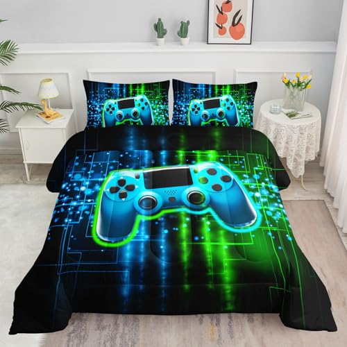 Smell Sunshine Green Gamepad Comforter Set 3D Gamepad Printed Bedding Set with 1 Comforter and 2 Pillowcases for Boys and Girls Bedroom All Season(Gamepad Twin)
