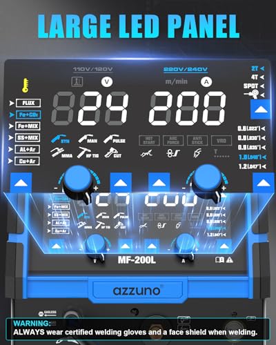 Image of AZZUNO 200A Plasma Cutter Welder Combo, 9 in 1 Multiprocess Welder Machine Gas MIG /PULSE MIG /MAG /Flux Gasless MIG /Spool Gun Compatible /HF TIG /Stick /CUT /SPOT MIG, 110 /220V Aluminum MIG Welding Machine