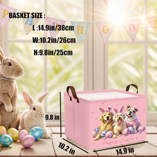 Image of Kid Rectangular Empty Easter Basket for Girl Boy Bunny Eggs Easter Basket Gift Baby Room Decor Storage Organizer (Dog Pink)