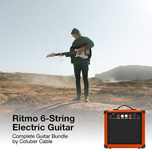 Lefty Kids 30 Inch Electric Guitar W/Amp Complete Bundle Kit For Beginners-Starter Set Includes 6 String Tremolo Guitar, 20W Amplifier 2 Picks, Shoulder Strap, Tuner, Bag Case - Sunburst #TOP2