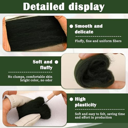 Image of Mayboos 1.76oz Dark Green Natural Wool Roving, Needle Felting Wool | Wool for Needle Felting for Wet /Dry Felting Handcrafts and Spinning