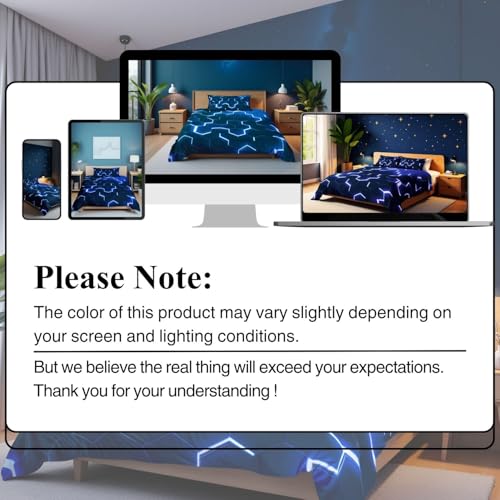 Homewish Honeycomb Comforter Cover Neon Light Geometric Bedding Set Single For Kids Boys Teens, Hexagonal Duvet Cover Soft Microfiber Quilt Cover Zipper 1 Pillow Case Blue Black Room Decor - Image 7