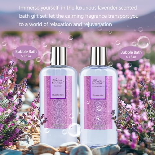 Bath-Spa-Basket-Gift-Set-Bath-Body-Gift-Set-for-Women-Lavender-Scent-Includes-Body-Lotion-Shower-Gel-Bath-Salts-Bubble-Bath-Bath-Fizzers-Bath-Oil-Birthday-Bath-Set-Gift-Idea