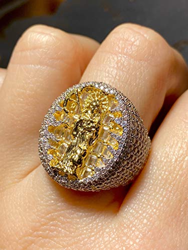 SANTA MUERTE Iced Death Reaper Pinky 14k Gold Finish CZ Iced Out Ring for Men Hip Hop - MEN'S CZ RING, PERFECT RING, WEDDING RINGS, PROMISE RING, CZ ENGAGEMENT RING, WEDDING BANDS Size 6-103