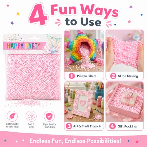 Image of Wanna Party Pink Foam Balls Pack, Pastel Mini Foam Beads for Pinata Fillers, Goodie Bag Fillers, Slime Making, Art & Craft Projects, Gift Packing and Party Activities