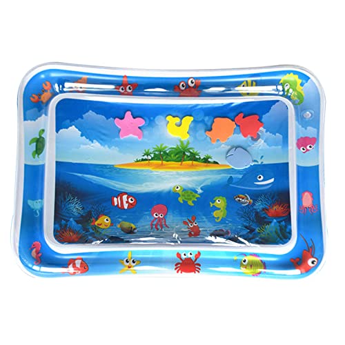 Exslend Tapis eau Bebe, Tapis D'eau Gonflable pour BéBé, Tapis d eau Bebe Eveil pour 3 6 9 12 Mois, Tapis Sensoriel BéBé Jeux D'activitéS Amusantes, île de la mer, 70x50 CM Cover
