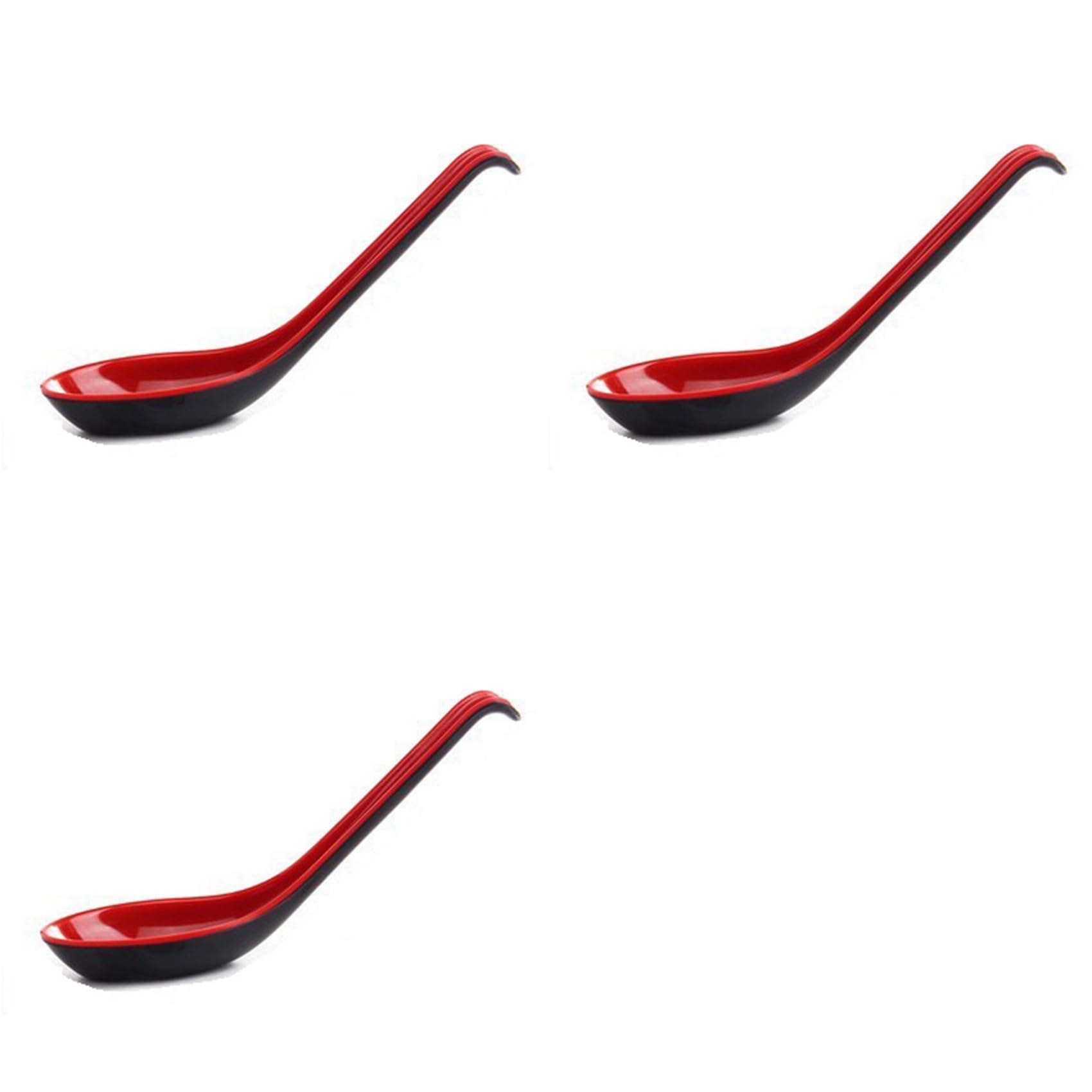 Aundhegrtt 30PCS Red and Black Asian Soup Spoon with Hook-Chinese Style Spoon, Perfect for Rice Pho Ramen Noodle Soups