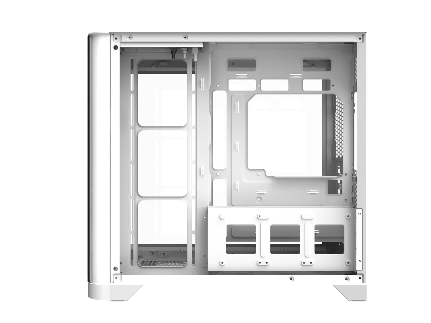 iONZ Estuche para juegos de PC ATX Mid Tower - Serie dinámica de doble cámara con 4 ventiladores ARGB PWM | Vidrio templado curvado | Flujo - Blanco