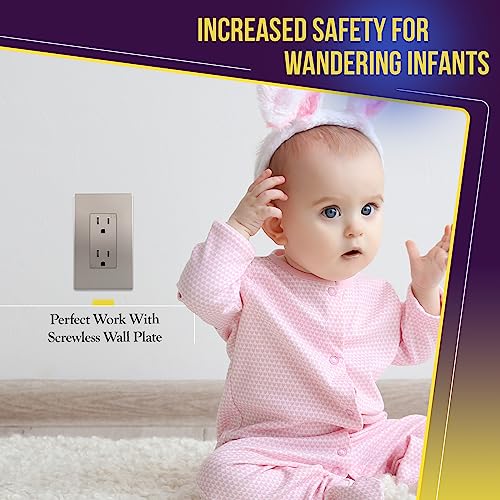 Image of ENERLITES Elite Series Decorator Receptacle Outlet Child Safe Tamper-Resistant, Gloss Finish, Self-Grounding, 2-Pole, Residential Grade, 15A 125V, UL Listed, 61501-TR-NK-10PCS, Nickel (10 Pack)