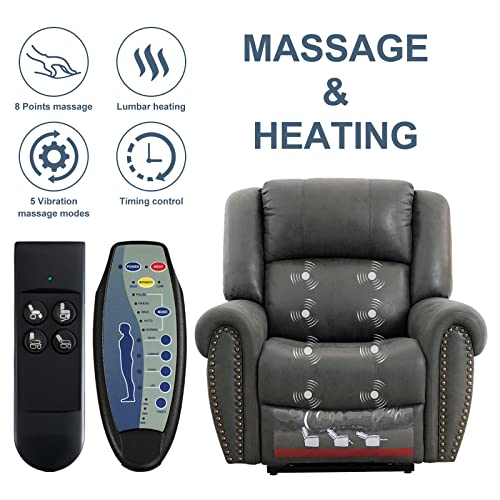 Yuuyee Dual Motors Large Power Lift Recliner Chairs With Massage Heat For Elderly Big People, Lay Flat Sleeper Electric Recliner, Heavy Duty Recliner, Soft Fabric Sofa Chair 2 Remotes Control(Grey) #TOP3