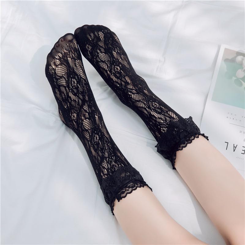 Image of Women Ruffle Cute Socks for mid-calf, Lace Ruffle Frilly Comfortable Cotton Socks Ankle Socks