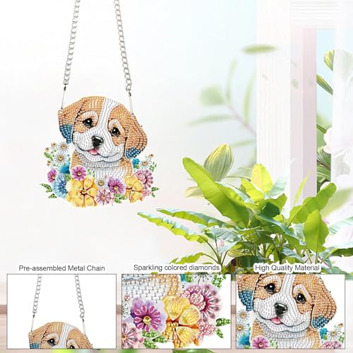 Image of AiYuanzsh DIY 5D Animal Dog Diamond Art Painting Kits Hanging Sign Wall Art Flower Sign Diamond Art Window Hanging Ornament Window Pendants Home Garden Wall Door Hanging Diamond Painting Kits