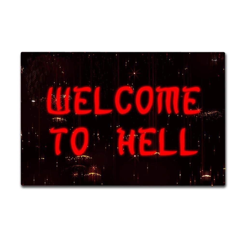 Sun&Home Doormat Entrance Floor Mat Funny Door Mat Welcome To The Hell Non-slip Doormat 23.6 inch by 15.7 inch Non-woven Fabric