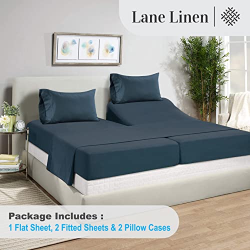 Image of LANE LINEN Half Split King Sheets Sets for Adjustable Bed - Dark Denim | Split King Cooling Sheets - 5-Piece Set, For A Luxurious Night's Sleep, For Guests And Everyday Use, Luxe Sheen,