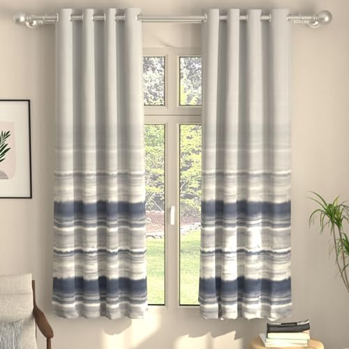 Image of Urban Space Blackout Curtains 5 Feet Set of 2 for Window, 80-85% Light Blocking Curtains for Living Room, Digital Printed Curtains with Eyelets, Tieback Included (Coastal Tides Navy, 5 Feet)