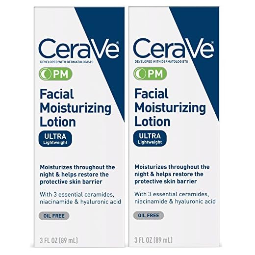 CeraVe Facial Moisturizing Lotion PM | 3 Ounce (Pack of 2) | Ultra Lightweight, Night Face Moisturizer | Fragrance Free