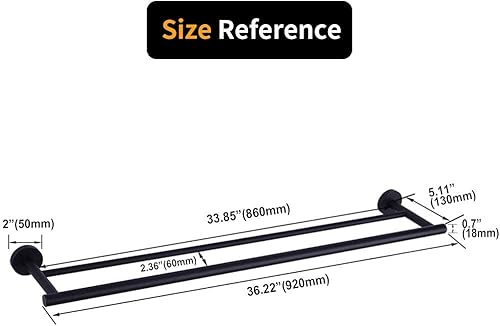 Miniatura 6 de SUS 304 - Toallero doble de acero inoxidable de 36 pulgadas para baño, soporte para toalla de montaje en pared, barra trasera de toalla estilo