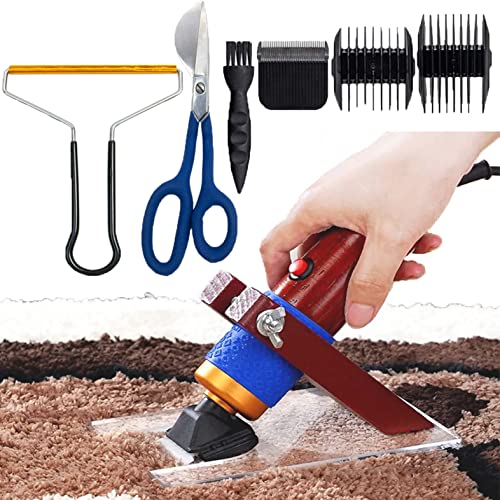 XNZJHPP Teppichschneider mit 2 Stück Grenzkamm (3 mm ~ 12 mm), Teppichpflegescheren-Set für Büschel, inklusive Elektrotrimmer mit Scherführung, Entenschnabelschere, Haarentferner, A (B)