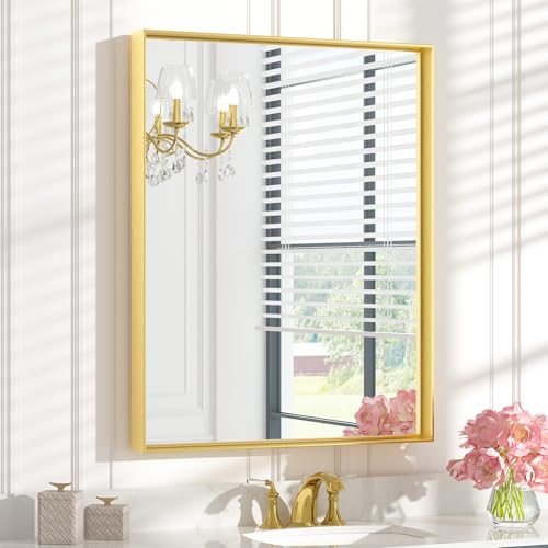 Image of Keonjinn 28x36 Inch Gold Bathroom Mirror for Over Sink, Vanity Mirror
