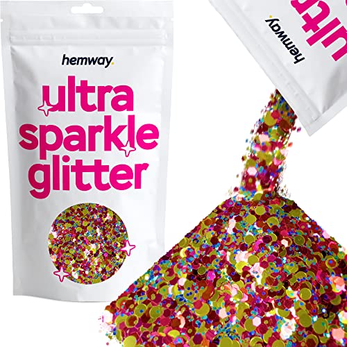 Hemway Ultra Sparkle Glitter Gold Red Blue Pink Mix 100g Mixed | Glitter for Arts & Craft, Makeup, Nail Art, Crafting, Card Making, Sparkle Decoration