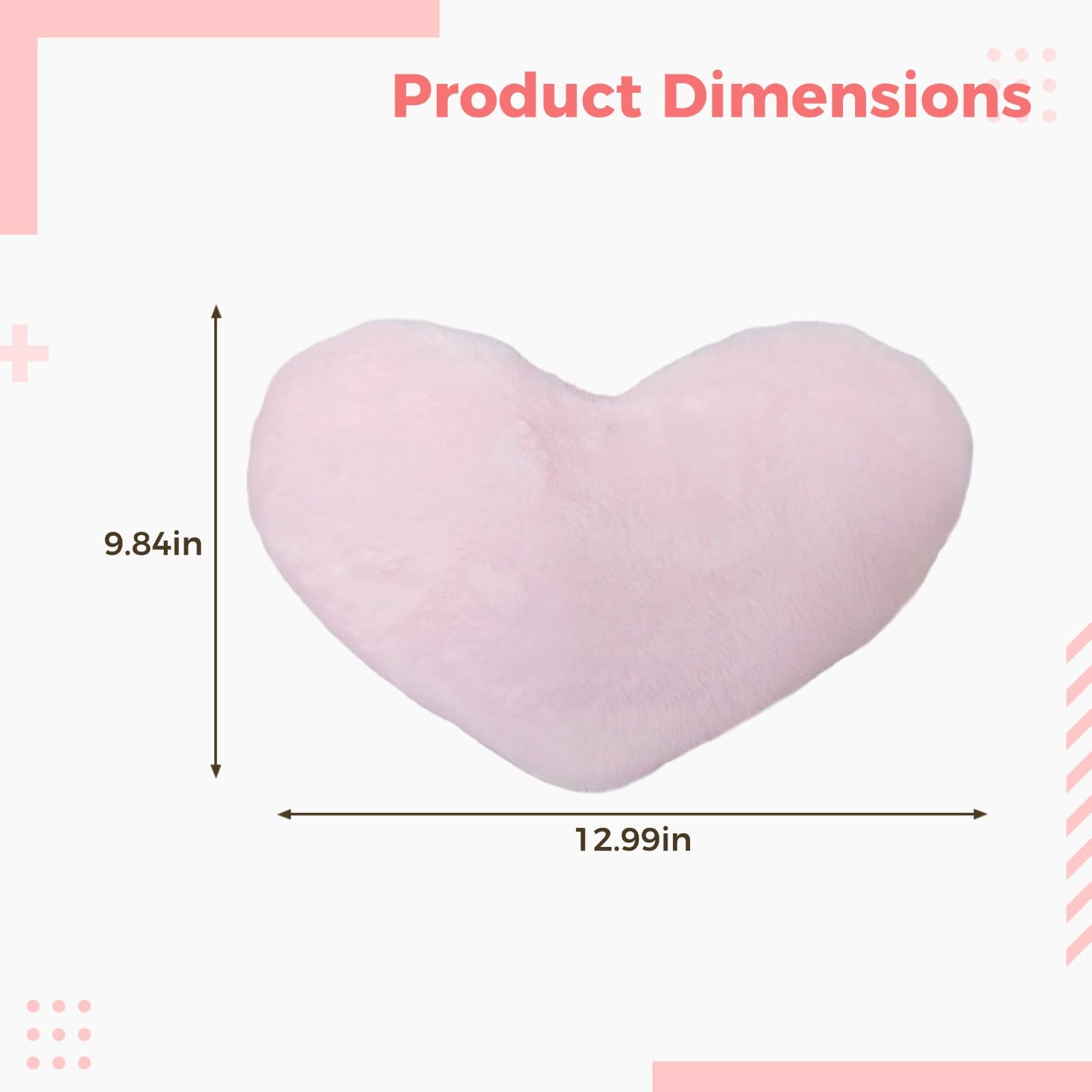 2 STK. Herzkissen, dekorative Kissen für Bett und Sofa, weiches Kunstkaninchenfell, gefüllt mit PP-Baumwolle, 33 x 25 cm, rosa Herzkissen für Raumdeko, passend für Valentinstag