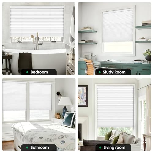 Image of LazBlinds No Drill Cordless Cellular Shades, 31.5 inch W x 72 inch H, White