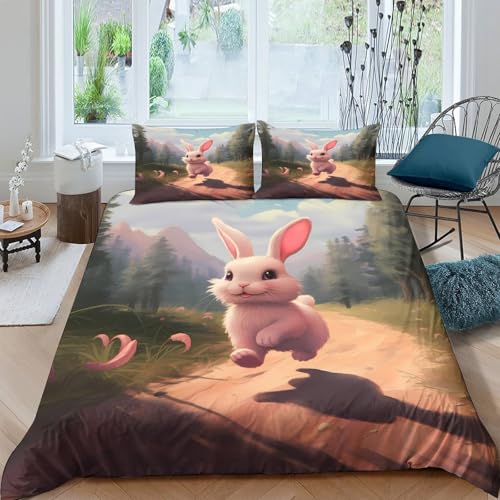 Housse de couette lapin 3D microfibre King 220x240cm avec sa fermeture éclair cachée durable - 2