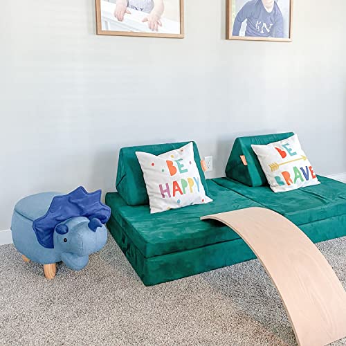 Critter Sitters 15-In. Seat Height Blue Triceratops Dinosaur Animal Shape Storage Ottoman, Foot Stool for Nursery, Bedroom, Playroom, Living Room Decor, Childrens Furniture - Thumbnail 2