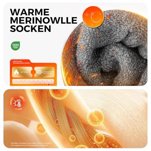 FALARY Merino Wandersocken Herren Damen,50% Merinowolle Sportsocken Thermo Socken Gepolstert,Trekkingsocken Outdoor Socken Laufsocken Warme Wintersocken Anti-Blasen 3 Paar – Bild 3