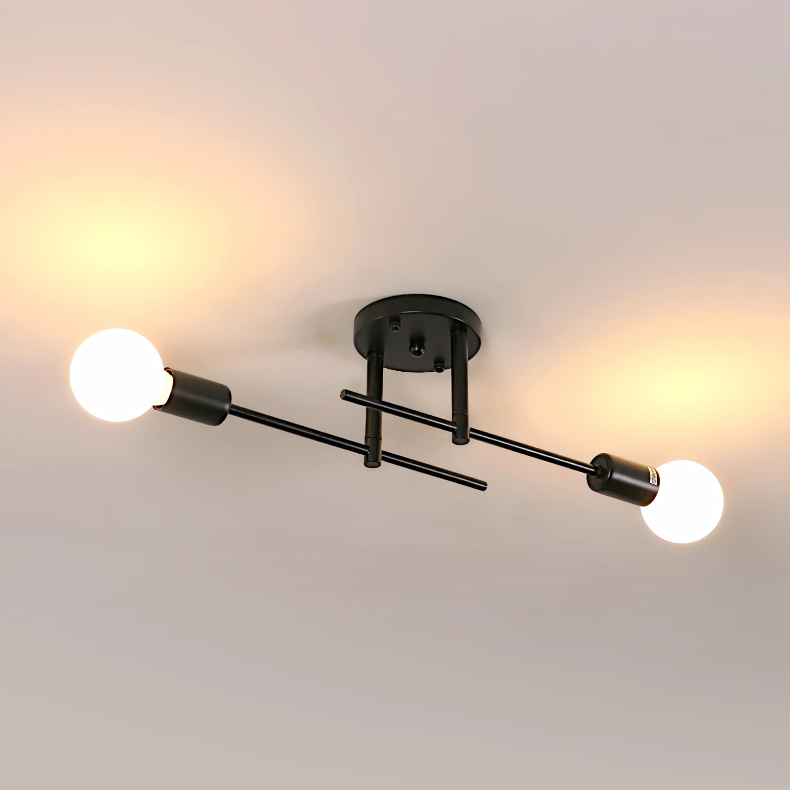 DELIPOP Plafonnier Industriel, 2 Lumières Lustre Sputnik Vintage, E27 Base Lampe de Plafond Vintage en Metal pour Salon Cuisine Salle à Manger Chambre