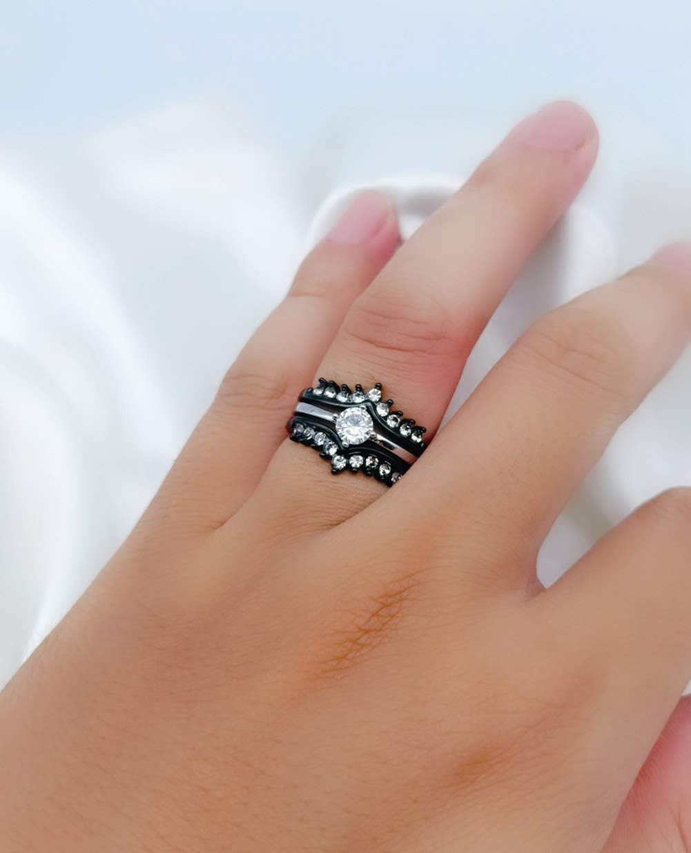 Bridal Sets Black Gold Plated Womens Wedding Bands Blue Cz Engagement Ring Sets - Image 7