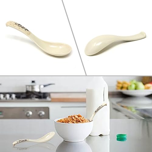 Miniatura 5 de Honbay 6 cucharas de melamina cucharas de sopa china cucharas de arroz asiáticas para el hogar cocina restaurantes y salas de catering