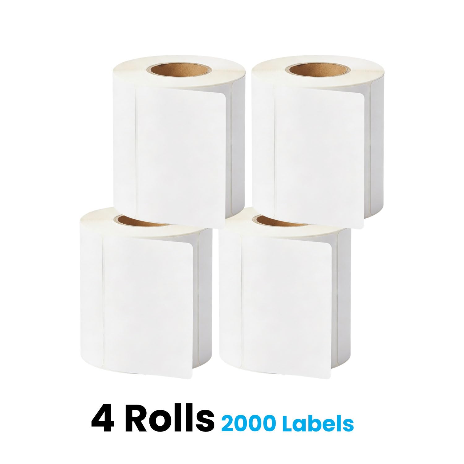 JOVS White Sticky Labels on a Roll 4x6 Thermal Labels, Pack of 4 (2000 Labels) (100 × 150 mm / 4" × 6") | White Label Stickers Roll for Direct Thermal Printers, Shipping and Address Label.