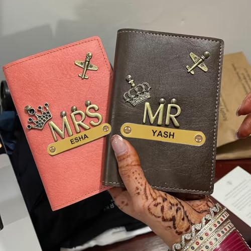 Image of ncgifts Couple Personalized Passport Cover for Men and Women | Customized Travel Accessories Organizer | Vegan Leather Passport Holder | Unisex Handcrafted Gift | Gift for Birthday /Anniversery