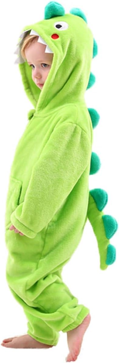LOLANTAUnisex Kids Dinosaur Costume, One-Piece Hooded Flannel Jumpsuit Fancy Dress Romper