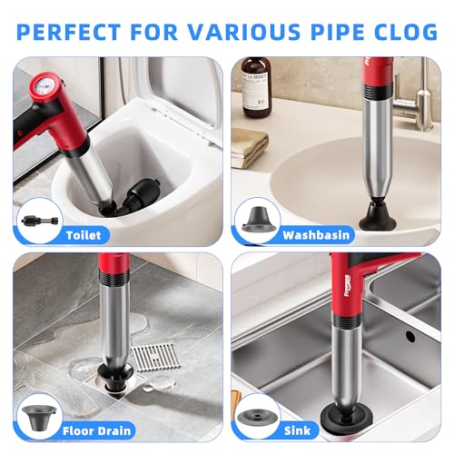 Image of FREESEA Electric Toilet Plunger Blaster: High Pressure Toilet Plungers for Bathroom Heavy Duty Declogger Toilet Snake Drain Clog Remover Air Unclogger Tool Unclogging for Sink Floor Kitchen Clogged