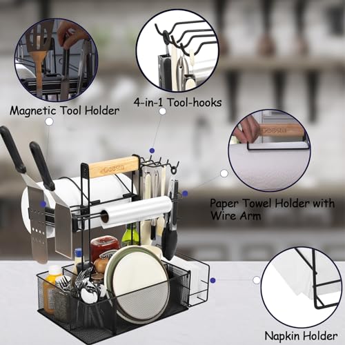 Geesta Grill Caddy - BBQ & Picnic Caddy with Paper Towel & Magnetic Tool Holders, Condiment Storage for Camper & Tailgate - Image 4