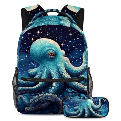 Sac à dos pieuvre artistique bleu pour aller en classe et activités extra-scolaires