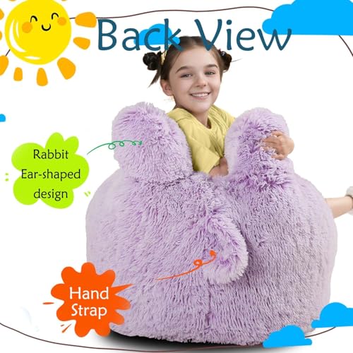 Image of Fluffy Bean Bag Chair for Kids, with Plush Faux Fur Cover, 2.5FT Memory Foam Bean Bag Chairs for Teens & Kids, Ultra Soft Sofa for Living Room /Bedroom /Dorm,Purple