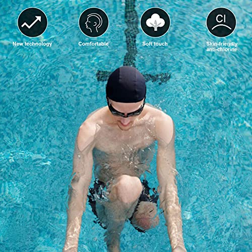 Foto von DEAMOX Hochwertige weiche Badekappe + bequeme Schwimmbrille, mit wasserdichten Ohrstöpseln, auslaufsichere und beschlagfreie Schwimmbrille, Unisex, sowohl für langes als auch für kurzes Haar geeignet