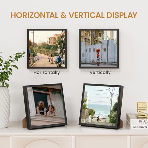 Image of 7x7 Aluminum Metal Picture Frame,Tempered Glass Black Photo Frame 7x7 for Family Photo,Posters,Art,Document to Wall Mount Horizontally or Vertically
