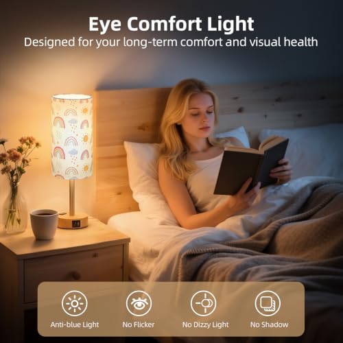 Image of Bedside Table Lamp, Dimmable Touch, AC Outlet, USB A+C (SunRainbow)