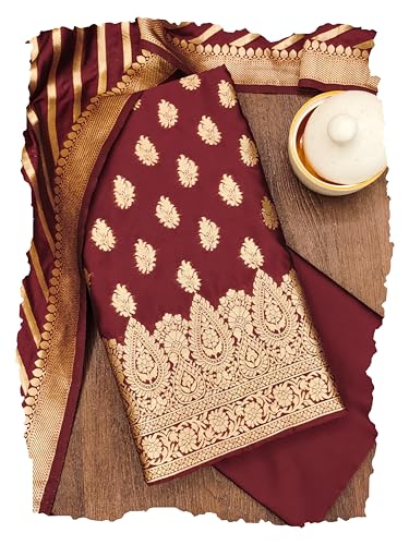 Image of DEVANGI Women's Banarasi Silk Unstitched Salwar Suit Dress Material With Dupatta