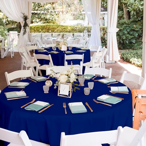 Image of Mulbozy 12 Pack Navy Blue Round Tablecloth, 84 Inches Plastic Table Cover, Premium Disposable Round Party Tablecloth for Restaurant Dinners, Wedding, Grad Party, Baby Shower, Outdoor Camping