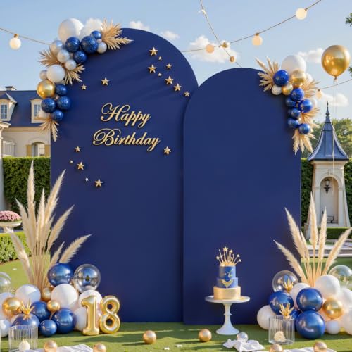 Image of Navy Blue Arch Covers Set of 2, Navy Blue Backdrop Covers 7.2FT 6FT Stretchy Spandex Fitted Arch Stand Cover for Baby Shower, Wedding, Birthday Party Decor with Double-Sided Design