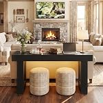 iSunirm Table Console avec Prises, 120x35x85 cm Console d’Entrée Étroite avec 2 Prises, 2 USB & Lumière à Détecteur, Couloir, Salon, Derrière Canapé, Noir